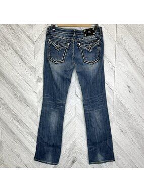 Miss Me Denim Blue Jeans Bootcut Womens Size 30x33 Flap Pocket Thick Stitch Y2K